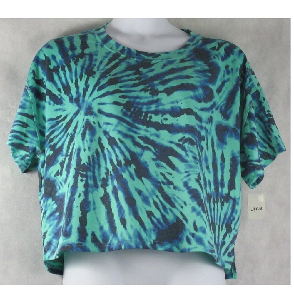 Jenni Women's Soft Short Sleeve Lounge Pajama Top T-Shirt, Aqua Tie Dye, Large